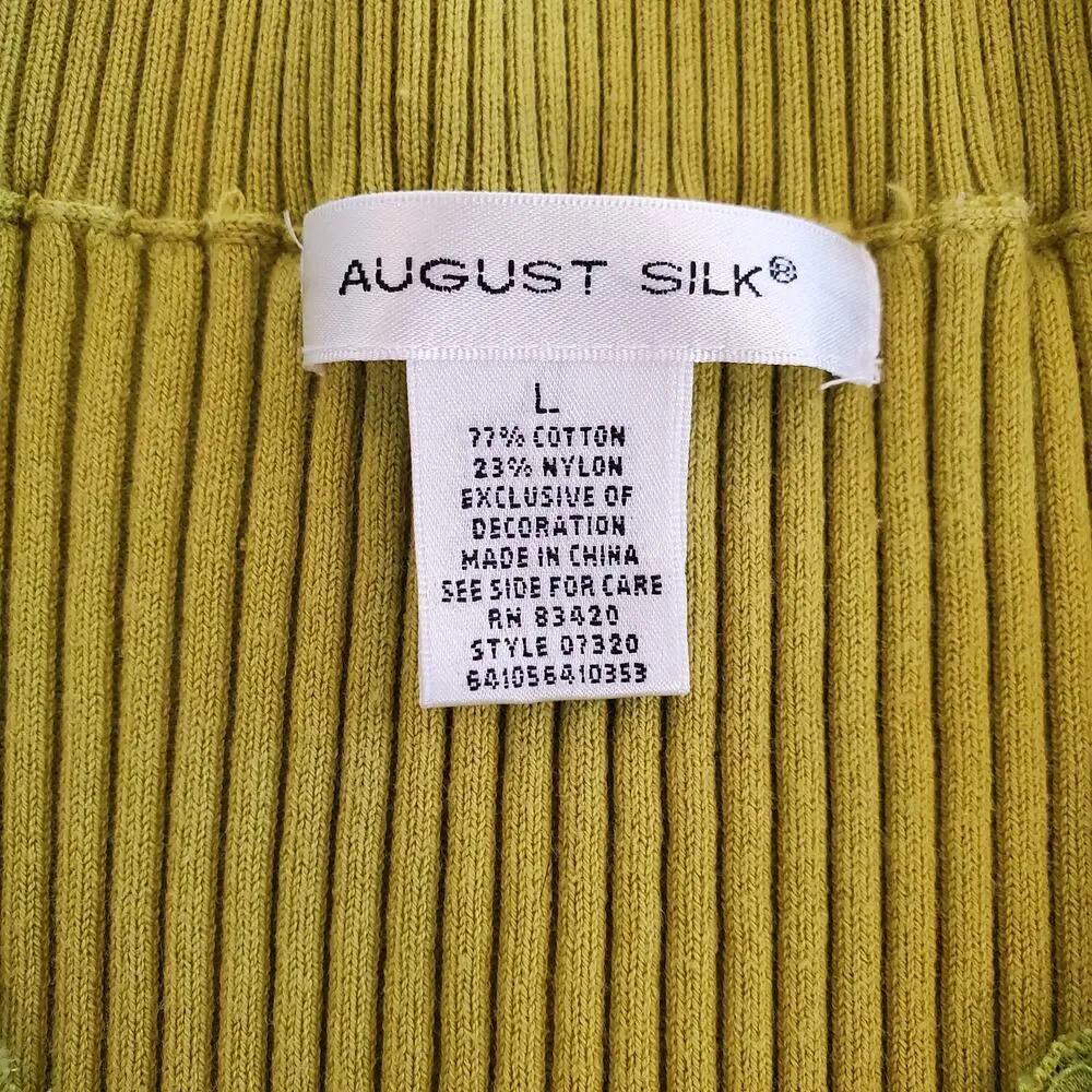 August Silk Spring Green V-Neck Sweater Tee with Lace Size L